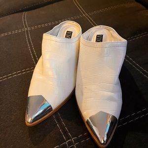 Vici white crocodile slide on bootie